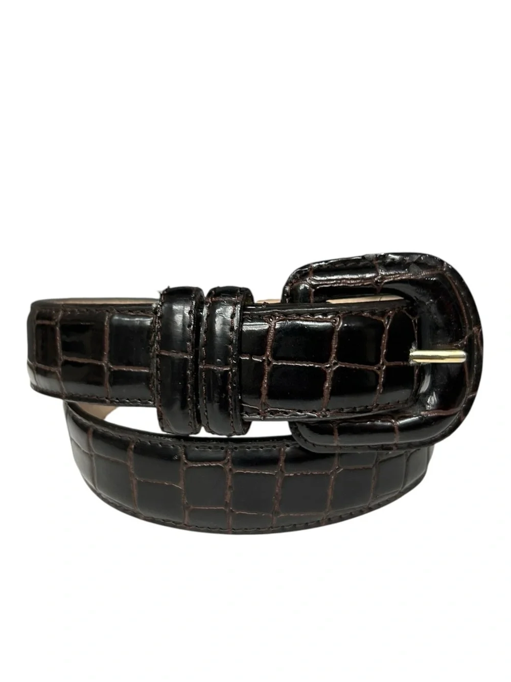 Perry Ellis Italian Croco Black Leather Belt Size Medium Men's